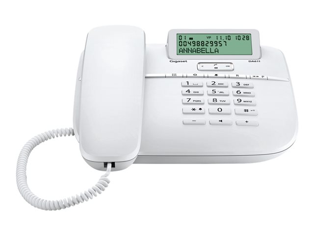 GIGASET DA611 weiss Freisprechfunktion Telefonbuch für 100 Einträge Kurzwahl für 10 Einträge Anrufanzeige (CLIP) Anrufliste