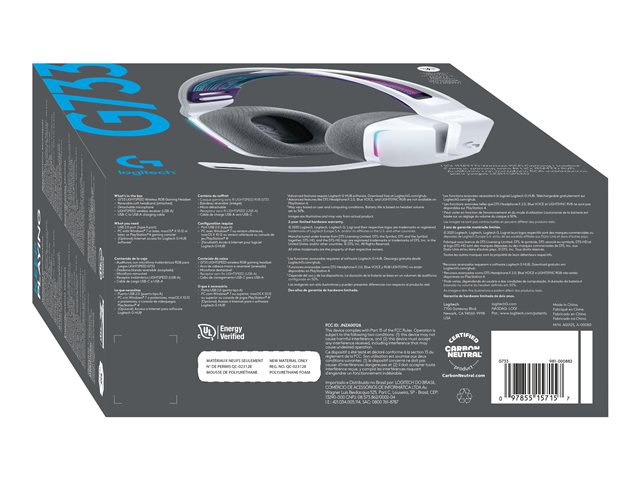 Verpackung Unterseite LOGITECH G733 LIGHTSPEED Wireless RGB Gaming Headset - WHITE - EMEA