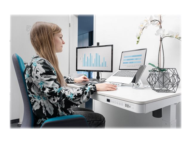 DIGITUS Electric height-adjustable Desk 120x60x12cm top 50kg load USB-charging ports white