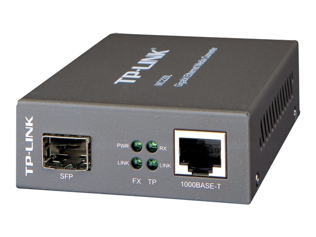 TP-LINK MC220L MediaConverter 10/100/1000 Mbps RJ45 to 1000 Mbps SFP Slot Supporting MiniGBIC Modules 1× Gbit SFP 1× Gbit RJ45