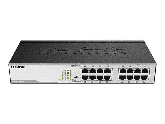 D-LINK DGS-1016D 16-Port Layer 2 unmanaged Gigabit Switch 16 x 10/100/1000 Mbit/s BaseT Port Plug & Play lüfterlos Metallgehäuse