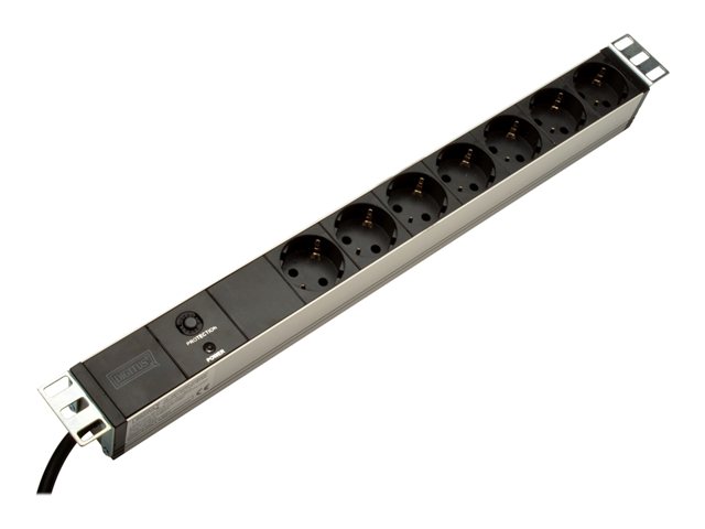 DIGITUS 48,3cm 19Zoll Steckdosenleiste 7fach mit Ueberlastschutz Aluprofil 16A 4000W schwarz