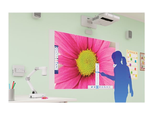 Anwendungsbeispiel Links Vorne EPSON EB-695Wi 3LCD WXGA interaktiver Ultrakurzdistanzprojektor 1280x800 16:10 3500 Lumen 16W Lautsprecher