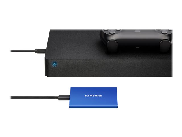 Produkt Vorderseite SAMSUNG Portable SSD T7 1TB extern USB 3.2 Gen 2 indigo blue