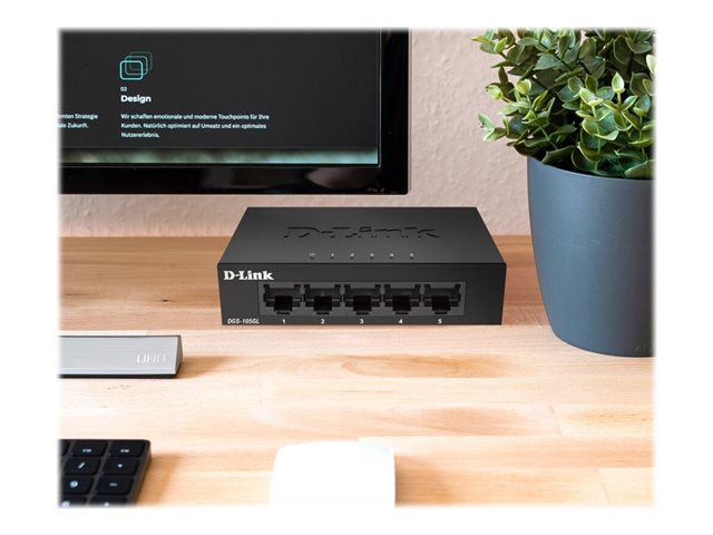 D-LINK DGS-105GL 5-Port Layer2 Gigabit Light Switch 5x LAN-Port 10/100/1000 Mbit/s Metallgehäuse