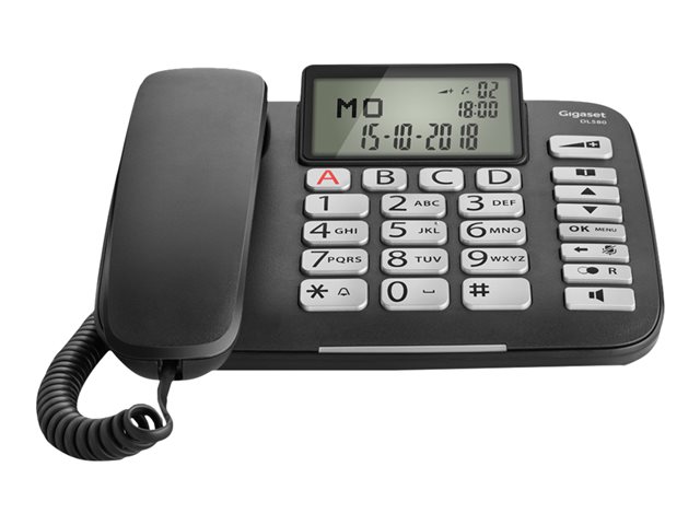 GIGASET DL580 schwarz schnurgeb. analog Grosstaste optische LED-Anrufanzeige 4 Direktwahltasten Telefonbuch für 99 Namen