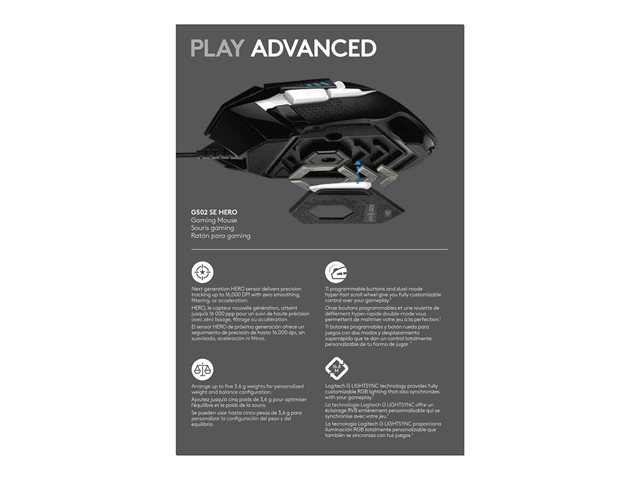 LOGITECH G502 SE HERO Gaming Mouse BLACK AND WHITE SE EER2