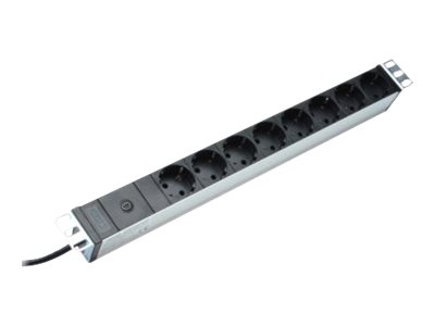DIGITUS 48,3cm 19Z Steckdosenleiste Aluminium 8x Schuko schwarz 10A 4000W Zuleitung 1,8m C14 Kaltgeräte Stecker inkl.Metallhalterung