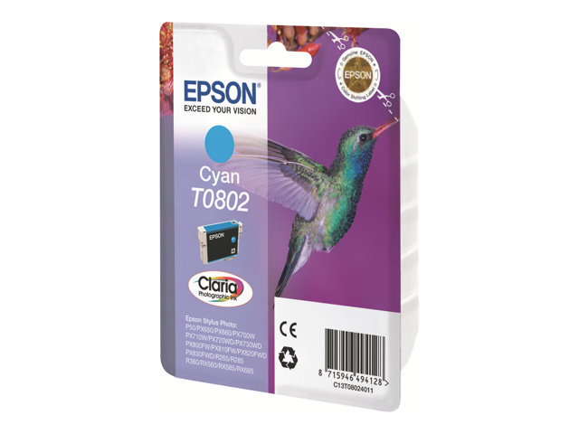 EPSON T0802 Tinte cyan Standardkapazität 7.4ml 935 Seiten 1-pack blister ohne Alarm