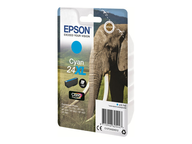 EPSON 24XL Tinte cyan hohe Kapazität 8.7ml 740 Seiten 1-pack blister ohne Alarm
