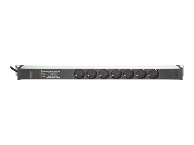DIGITUS 1HE Aluminium Steckdosenleiste 16A 4000W 250VAC 50/60Hz 7-fach CEE 7/7 3m 2m Zuleitung CEE 7/7 St.