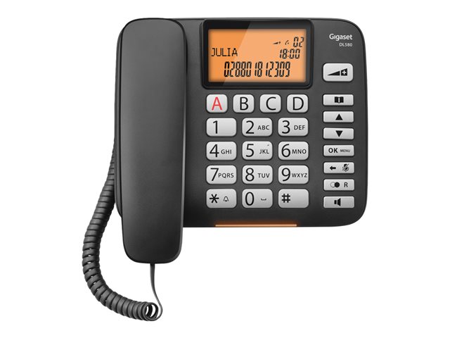 GIGASET DL580 schwarz schnurgeb. analog Grosstaste optische LED-Anrufanzeige 4 Direktwahltasten Telefonbuch für 99 Namen
