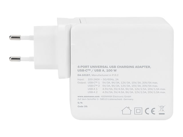 DIGITUS USB-C Wall Charger 100W PD 3.0 2x USB-C 2x USB-A white