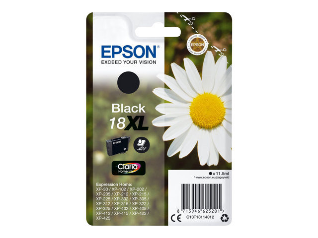 EPSON 18XL Tinte schwarz hohe Kapazität 11.5ml 470 Seiten 1-pack blister ohne Alarm