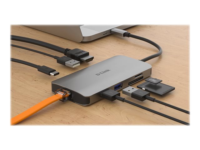 D-LINK DUB-M810 USB-C 8-Port USB 3.0 Hub mit HDMI und Ethernet und SD & microSD Card Reader und USB-C Ladeanschluss