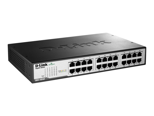 D-LINK DGS-1024D 24-Port unmanaged Gigabit Switch 24x 10/100/1000 Mbps Ports Plug & Play-Installation ohne Lüfter Metallgehäuse