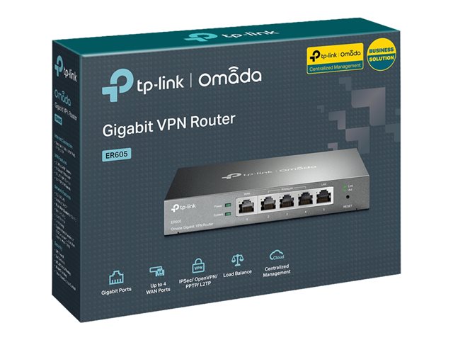 TP-LINK ER605 SafeStream Gigabit Multi-WAN VPN Router 1× Gigabit WAN Port 3× Gigabit WAN/LAN Ports 1× Gigabit LAN Port