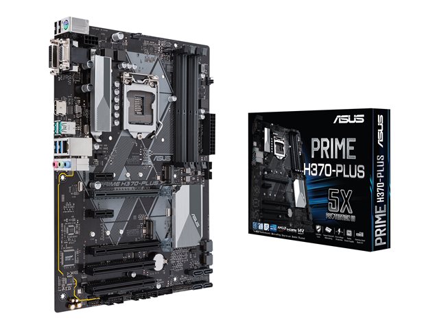 ASUS Mainboard Intel PRIME H370-PLUS LGA1151 DDR4 PCI-E 6x USB 3.0 6x USB 2.0 D-Sub DVI HDMI Gb Realtek PCIe 6x SATA ATX