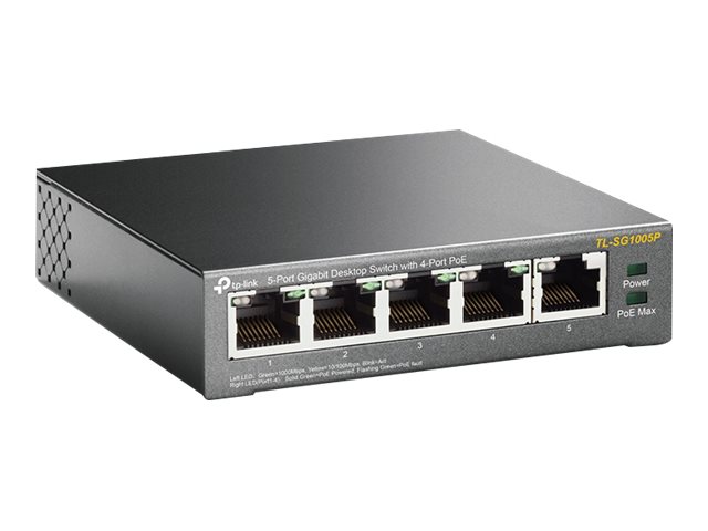 TP-LINK TL-SG1005 5-Port Gigabit Desktop Switch 5x 10/100/1000Mbit/s RJ-45 4x PoE 56W PoE Power supply Metallgehäuse