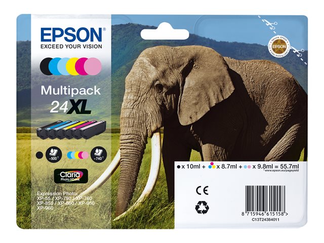 EPSON Tintenpatrone 24XL Claria Photo HD Ink  schwarz und fünf Farbstandardkapazität 55.7ml 1-Komponenten-Blister ohne Alarm