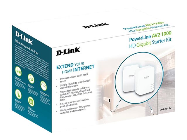 D-LINK DHP-601AV PowerLine AV2 1000 Gigabit Starter Kit für HomePlug Netzwerk mit bis zu 1000Mbit/s für die Steckdose (2x DHP-600AV)