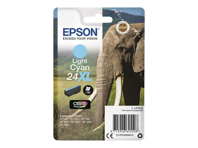 EPSON 24XL Tinte hell cyan hohe Kapazität 9.8ml 740 Seiten 1-pack blister ohne Alarm