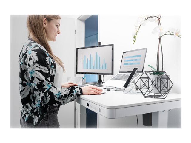 DIGITUS Electric height-adjustable Desk 120x60x12cm top 50kg load USB-charging ports white