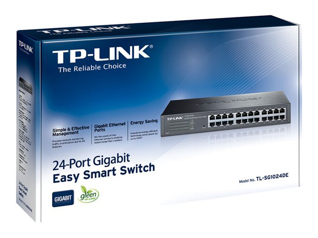 TP-LINK TL-SG1024DE 24-Port Gigabit Easy Smart Switch 24x 10/100/1000Mbps RJ45 MTU/Port/Tag-based VLAN QoS IGMP Snooping