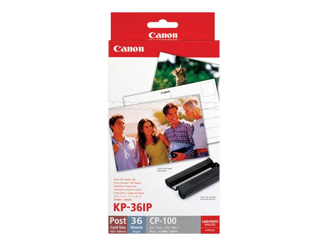 CANON KP-36IP Foto Papier 100x148mm 36 Blatt + Tintenkassette fuer Selphy CP Rückseite Postkarteformat