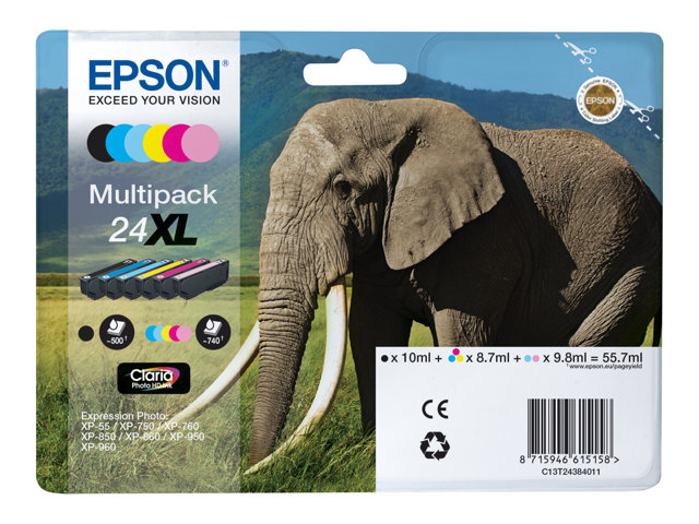 EPSON Tintenpatrone 24XL Claria Photo HD Ink  schwarz und fünf Farbstandardkapazität 55.7ml 1-Komponenten-Blister ohne Alarm