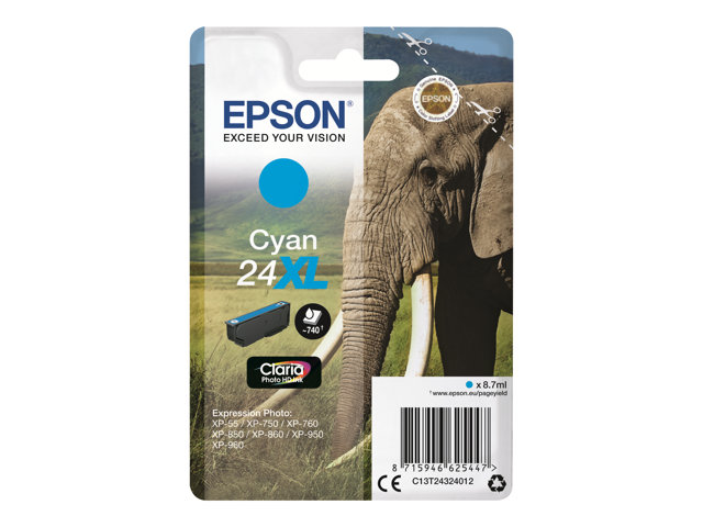 EPSON 24XL Tinte cyan hohe Kapazität 8.7ml 740 Seiten 1-pack blister ohne Alarm