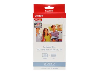 CANON KP-36IP Foto Papier 100x148mm 36 Blatt + Tintenkassette fuer Selphy CP Rückseite Postkarteformat