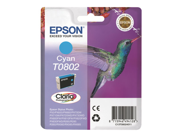 EPSON T0802 Tinte cyan Standardkapazität 7.4ml 935 Seiten 1-pack blister ohne Alarm