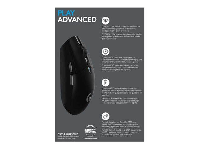 Verpackung Rückseite LOGITECH G305 Recoil Gaming Mouse - BLACK - EWR2