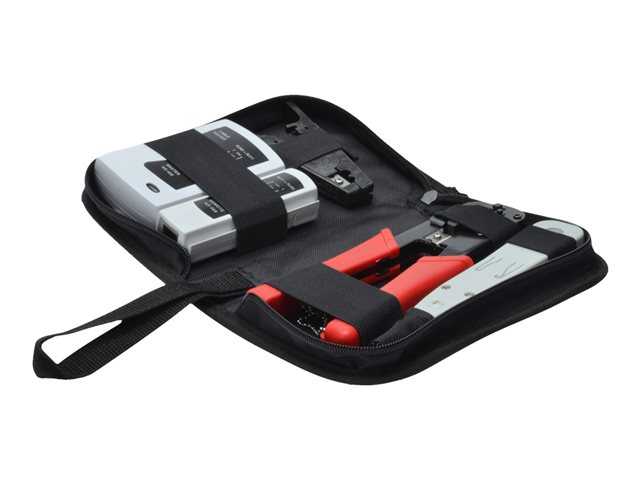 DIGITUS Netzwerk Werkzeugset Netzwerktester,Crimpzange, Schneid + Abisolierwerkzeug, LSA Auflegewerkzeug,Tragetasche