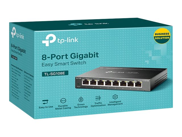 TP-LINK TL-SG108E 8-Port Gigabit Easy Smart Switch 8x 10/100/1000Mbps RJ45 ports MTU/Port/Tag-based VLAN QoS IGMP Snooping