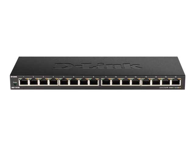D-LINK DGS-1016S 16-Port unmanaged Gigabit Switch fuer Wandmontage/Schreibtisch geeignet lüfterlos Metallgehäuse