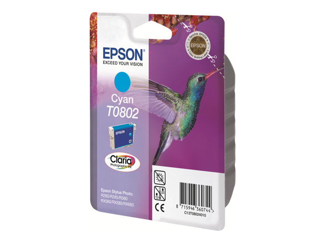EPSON T0802 Tinte cyan Standardkapazität 7.4ml 935 Seiten 1-pack blister ohne Alarm
