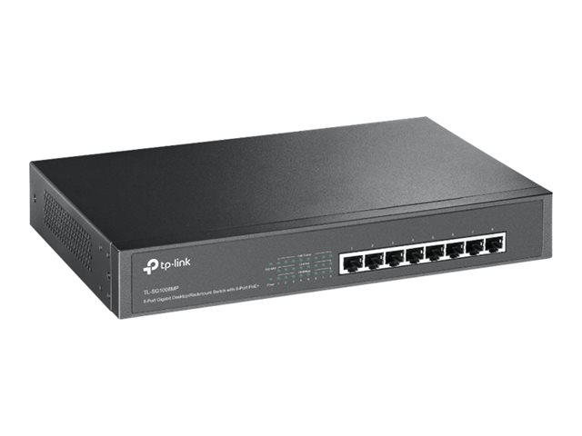 TP-LINK TL-SG1008MP 8-Port Gigabit Switch 8× Gigabit PoE+ 802.3at/af 126W PoE Power 1U 13-inch Rack-mountable Steel Case