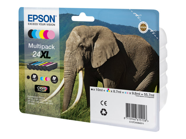 EPSON Tintenpatrone 24XL Claria Photo HD Ink  schwarz und fünf Farbstandardkapazität 55.7ml 1-Komponenten-Blister ohne Alarm