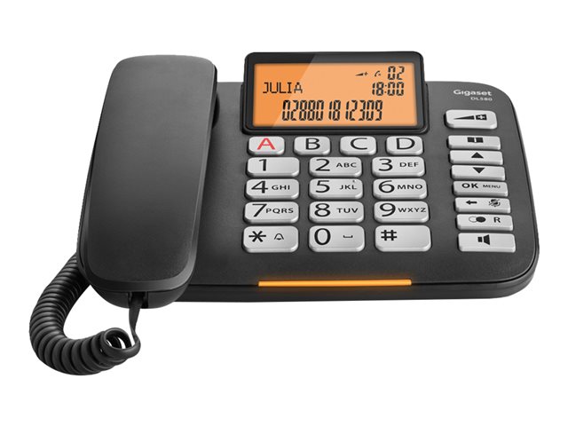GIGASET DL580 schwarz schnurgeb. analog Grosstaste optische LED-Anrufanzeige 4 Direktwahltasten Telefonbuch für 99 Namen