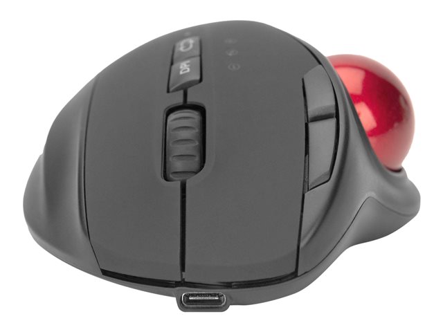 DIGITUS Wireless Ergonomic Optical Trackball Mouse red 8D Buttons 2,4GHz rechargeable battery black