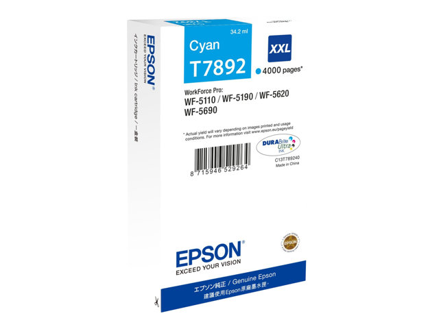 EPSON T7892 Tinte cyan Extra hohe Kapazität 4.000 Seiten 1er-Pack