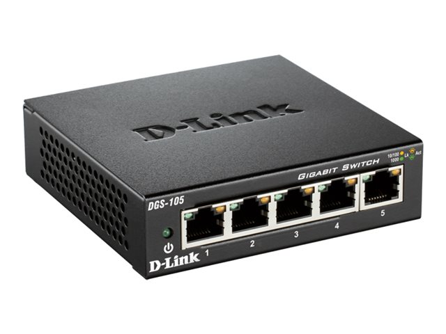 D-LINK DGS-105 5-Port Layer 2 unmanaged Gigabit Switch 5x 10/100/1000 Mbit/s BaseT Port Plug & Play lüfterlos Metallgehäuse