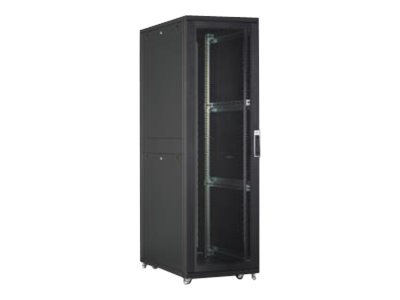 DIGITUS Serverschrank 48,3cm 19Zoll 42HE schwarz RAL9005 1970x600x1000mm perforierte Tuer inkl.28x Montageschrauben-Set bis 1000 Kg