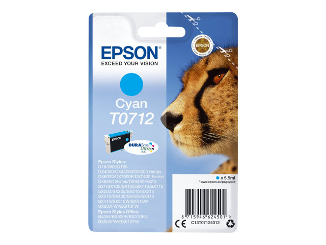 EPSON T0712 Tinte cyan Standardkapazität 5.5ml 1-pack blister ohne Alarm