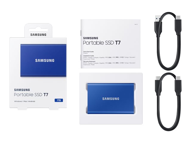 Produkt Vorderseite SAMSUNG Portable SSD T7 1TB extern USB 3.2 Gen 2 indigo blue