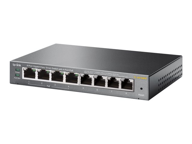 TP-LINK TL-SG108PE 8-Port Gigabit Easy Smart Switch 4× Gigabit PoE+ 4× Gigabit Non-PoE 64 W PoE Power Desktop Steel Case