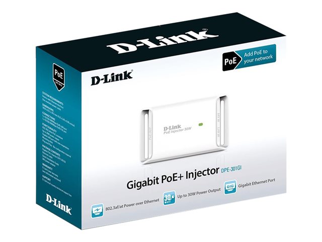 D-LINK DPE-301GI Gigabit PoE+ Injector Übertragung von Daten und bis zu 30 Watt elektrische Leistung an PoE-fähige Geräte zB APs Cam