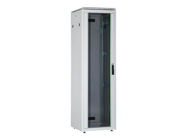 DIGITUS Netzwerkschrank 48,3cm 19Zoll 22HE H1164mmxB600mmxT600mm grau RAL 7035 mit Glastür inkl.28xSchrauben-set bis 600KG IP40